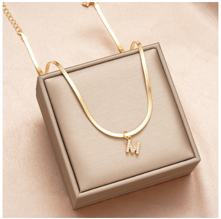 Luxury 18K Gold A-Z Initial Letter Necklace for Women Stainless Steel Snake Zircon Pendant Choker Accessories Jewelry M