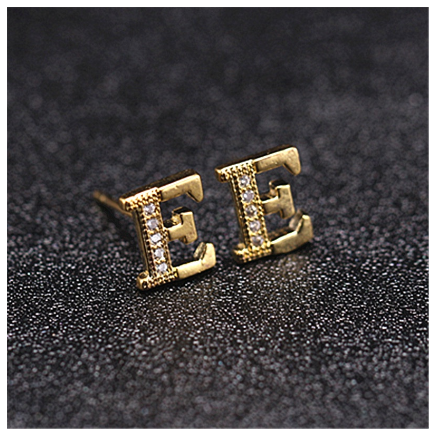 Ins Gold Plated Diamond Earrings Korean letter inlaid Zircon Earrings Fashion Earrings E