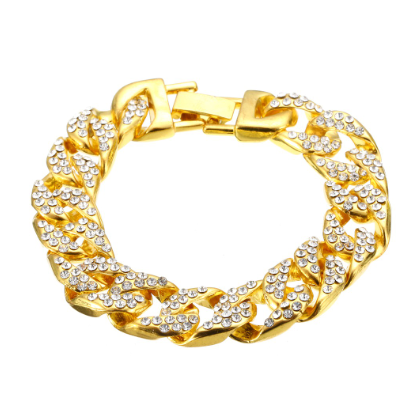 18K Gold Plated Diamond Cuban Chain Fashion Men  Bracelet