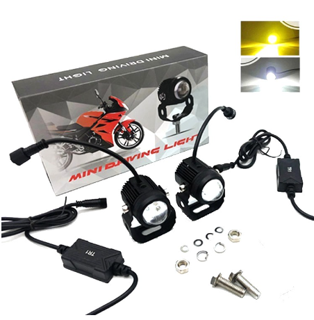 1 Pair 30w Mini Driving Light Dual Color White And Yellow For Motorcycle