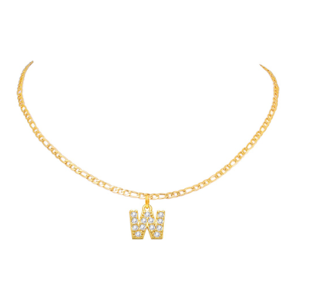 Vnox 14 Yellow Gold Plated Cubic Zirconia Initial Necklace Letter Necklaces for Women 20inch Chain W