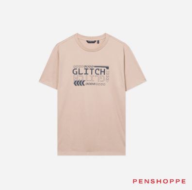 Penshoppe Glitch Regular Fit Graphic T-Shirt For Men (Sand)