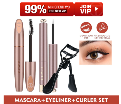 O.TWO.O 3 Pcs Eye Makeup Set Mascara+Eyeliner+Eyelash Curler Tools Cosmetics