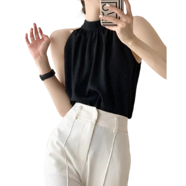 Lovito Women Frill Tank Top LNE21100 (Black)