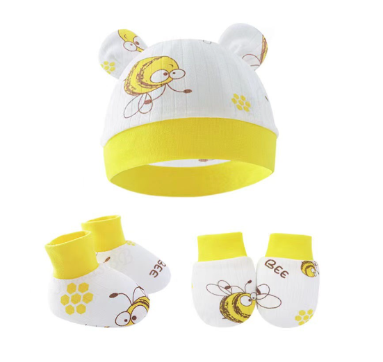 Baby hat Baby Mittens Booties Set newborn cap infant hats fashion Soft Cotton newborns Beanie 11