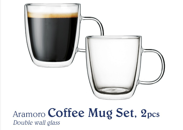 Chef's Classics Aramoro Double Wall Coffee Mug Set, 2pcs