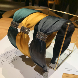Korean New High-end Solid Color Diamond Headband Flash Wide Side Hair Band Fashion Hair Accessories