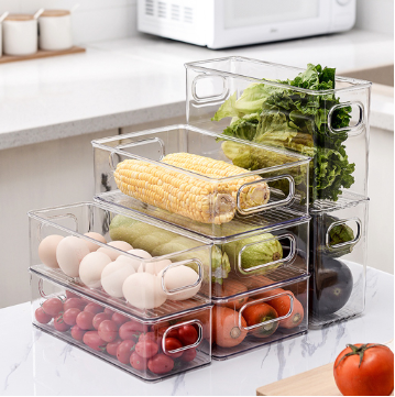 Transparent Refrigerator Storage Box With Handle Food Storage Box Rectangular Shape Safe Food Grade