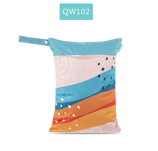 Happyflute 1PC Reusable Waterproof Fashion Prints Wet And Dry Diaper Bag Double Pocket Cloth Handle Wetbags DB24