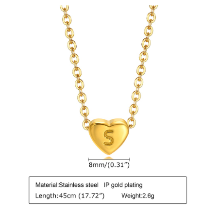 MG A-Z Letter Necklace, Lovely Cute Heart Letter Necklace, Necklace Gift Jewelry, Gold Stainless Steel S