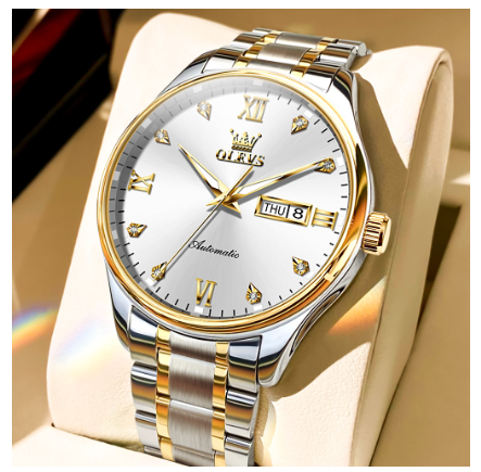 Olevs Men's Automatic Stainless Steel Watch WHITE DIAL TWO TONE
