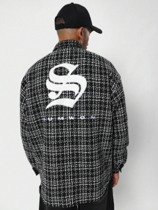 SUMWON Oversized Fit Knitted Jacket With Back Embroidery Print