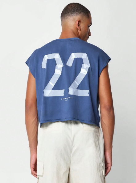 SUMWON Crop Tank Top With Number Tape Graphic Print