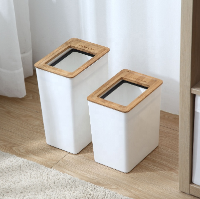 Nordic Home White Trash Bin Trash Can Style with Wooden Lid Minimalist