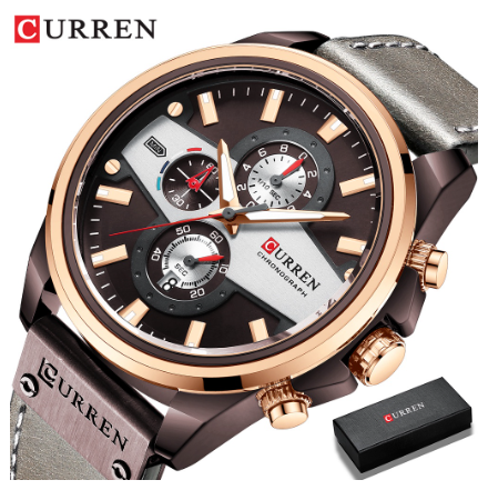 CURREN Casual Sport Men Watches Top Brand Luxury Military Leather Fashion Blue waterproof 8394 BROWN
