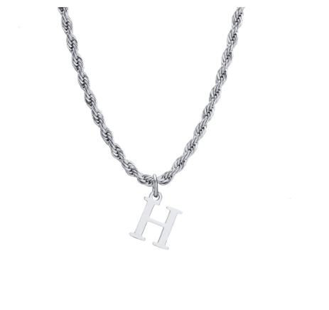 Meaeguet Fashion Letter Necklace A-Z Pendant Necklace for Women Men Stainless Steel Silver Choker Initial Necklace Accessories H