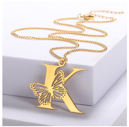 High-quality 18k Gold Plated A-Z Letters Necklace Stainless Steel Butterfly Necklace for Women Men Couple Fashion Jewelry K