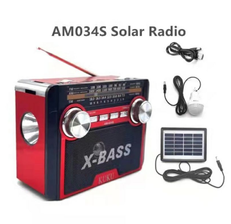 KUKU Solar Rechargeable AM/FM Radio with USB/SD/TF MP3 Player with LED Flashlight AM-256LS