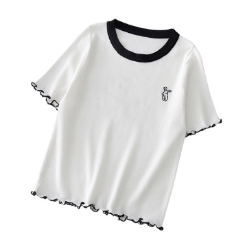 Lovito Women Casual Plain Pattern Contrast Binding Basic T-Shirt LNE27061 (White)