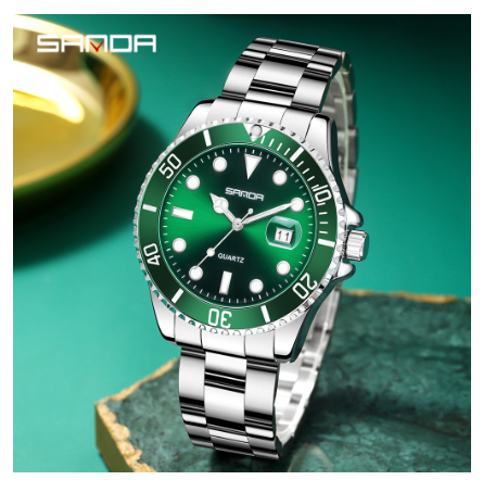 Sanda Successful Men's Outburst Charm Quartz Watch Business Boss Reflects Temperament Luxury Watch GREEN