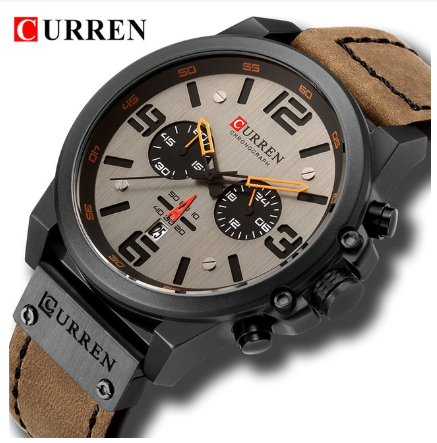Curren Top Luxury Brand Military Leather Men's Waterproof Sports Quartz Chronograph Watch Date Fashion Casual 8314X BLACK BROWN