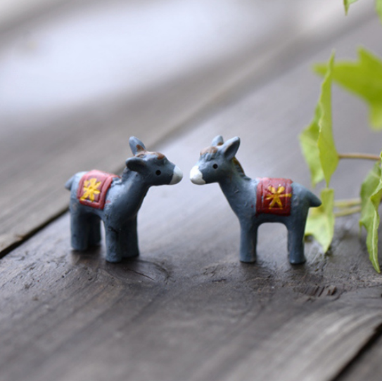 2Pcs/Set Miniature Donkey Ornaments Fairy Garden Bonsai Decorations