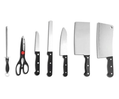 7-PIECE Multifunctional Cooking Knife Set Kitchen Tool with Wooden Shelf and Sharpening Steel