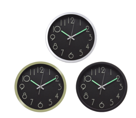 At Home Prestige Luminous Nordic Wall Clock 10" Inches Round Glow Dark Numbers Analog for Home