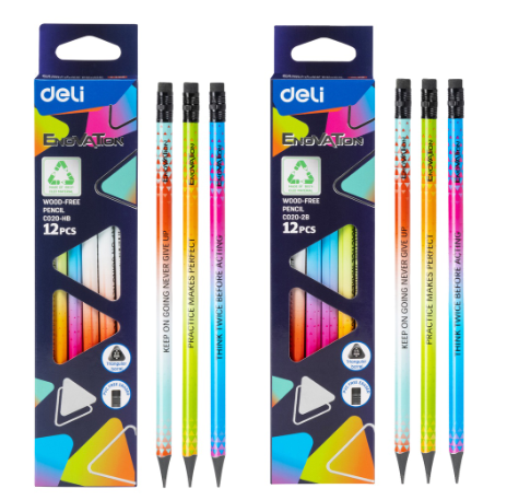 Deli C020-HB 2B Triangular Barrel Wood Free Pencil 12pc/box