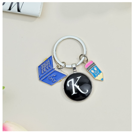 1Pcs Simple Glass 26 Letter Keychains Fashion Book Pencil A-Z Initials Keyrings Student Gifts Souvenir Handbag Pendant Ornament K