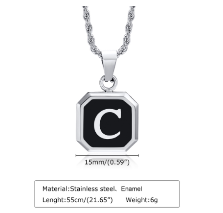 Meaeguet A-Z Letter Necklace for Men,Stainless Steel Square Letter Pendant Chain Necklace Jewelry Gifts C