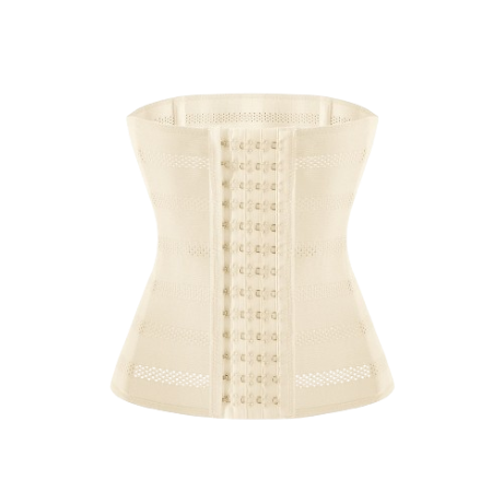 Lovito Casual Plain Button Front Contrast Mesh Multi-Button Waistband Corset for Women L48L042 (Off White)