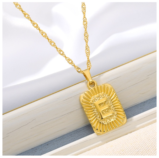 Maxzone Initial A-Z Letter Necklaces Unisex Charm Luster Gold Medal Capital Letter Necklace Pendant For Women Men Jewelry Gift E