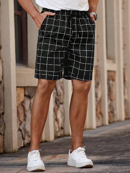 Manfinity Homme Men's Plaid Drawstring Waist Fashionable Casual Shorts