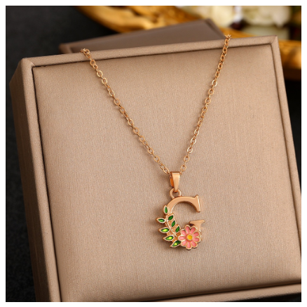 26 Letter Gold Pendant Necklace Dropped Oil Flower Animal Letter Necklace Fashion Men's and Women's Gift Wholesale G