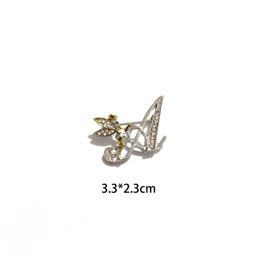Luxury Crystal Angel Letter Brooch Women Men Rhinestones A To Z Elf Initials Collar Pins Party Gifts Jewelry A