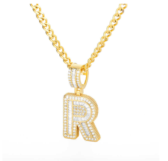 Trend Cubic 2020 Zirconia Letters A-Z Pendant Necklaces Iced Out Rock Candy Style Initial R