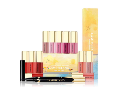 Lamuseland Lip Gloss And Waterproof Black Eyeliner Pen 12 Pcs Set