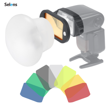Selens 4in1 Magnetic Speedlight Diffuser Kit Flash Modifier Sphere + Adapter + Filter Gels Flash Accessories for Godox Canon Nikon