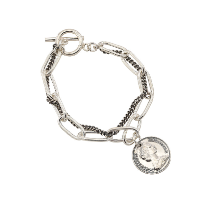 Multilayer Bracelets Carved Metal Pendant Coin Pattern Bracelet