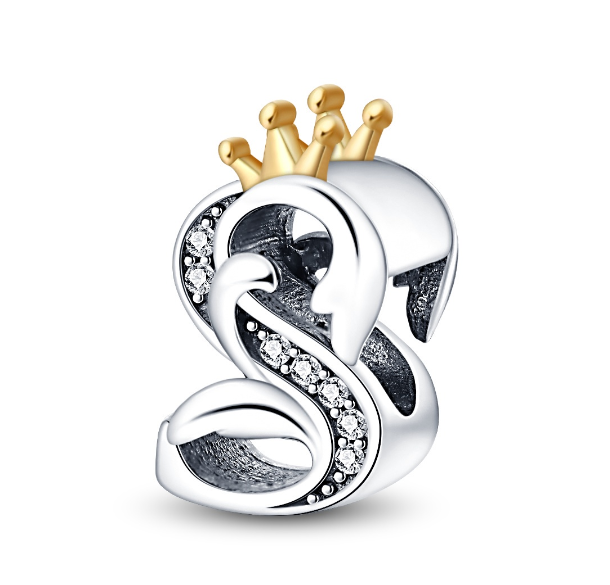 2023 New Pandora Charm 925 Sterling Silver 26 A-Z Letters With Beards Crown Letter Pendant Suitable S