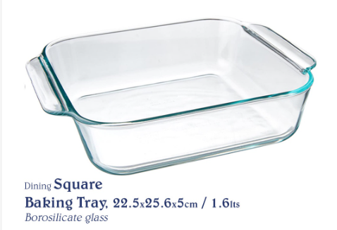 Chef's Classics Dining Glass Square Baking Tray, 22.5x25.6x5cm / 1.6lts