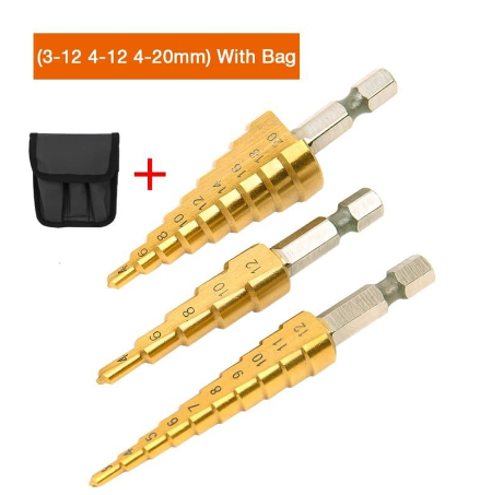 3PCS Drill Bit High Steel Titanium Step Drill Bit Hole Groove Cutter Drill Set 3-12mm 4-12mm 4-20mm