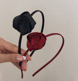 French Retro Satin Flower Headband Temperament High-End Pressure Headband Fashion Simple Three-Dimensional Rose Headband