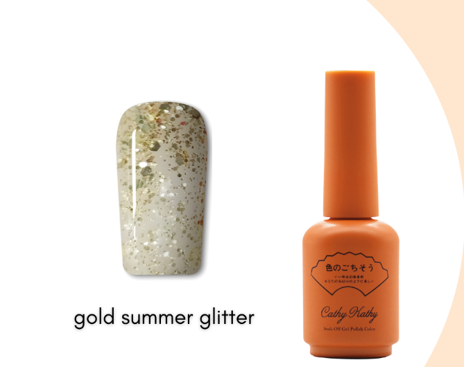 Cathy Kathy Tokyo Collection Japanese UV Color Coat Gel Polish in 15 ML 58-Gold Summer Glitters