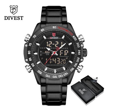 DIVEST Top Brand Luxury Men's Watches Digital Fashion Chrono Sport Casual Clock Waterproof Military Watch Men Original BLACK