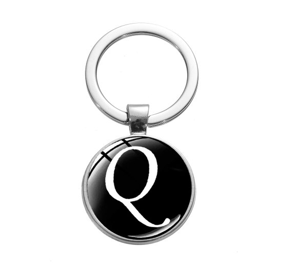 26 English Letters Glass Round Charm Key Ring A-Z Initial Name Keychain Bag Ornaments Car Key Chains Jewelry Gift Accessories Q