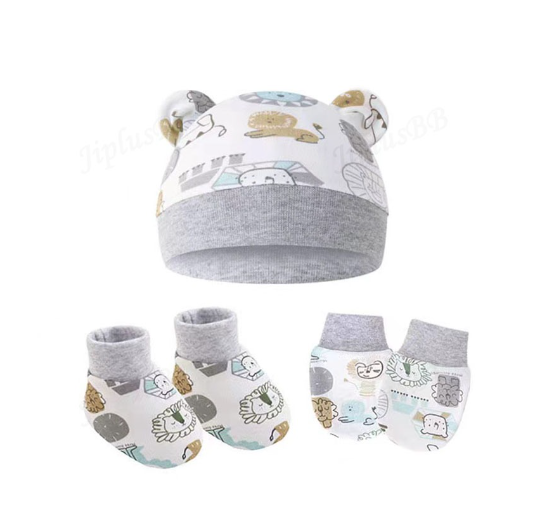 Baby hat Baby Mittens Booties Set newborn cap infant hats fashion Soft Cotton newborns Beanie 44