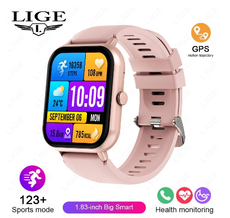 LIGE Bluetooth Call Waterproof Sport Heart Rate Sleep Monitor AI Voice Assistant Smart Watch Online SILICONE PINK