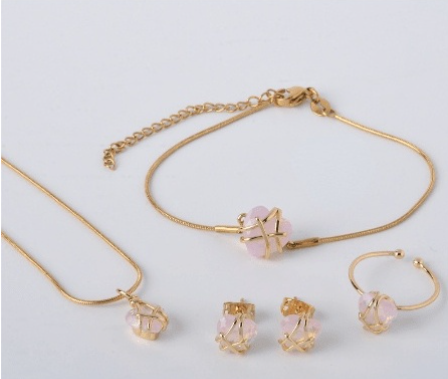 18k Gold Diamond Heart Barbie Necklace Bracelet Adjustable Ring Jewelry Set for Women 780